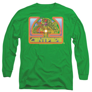 AN OFFCIALLY LICENSED ATARI CENTIPEDE GREEN MEN'S LONG SLEEVE T-SHIRT KELLY GREEN