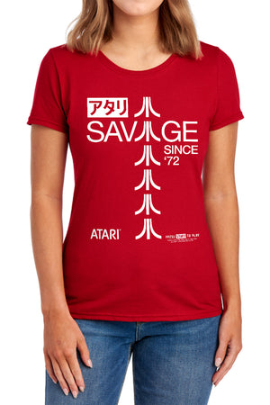 AN OFFCIALLY LICENSED ATARI SAVAGE 72 WOMEN'S REGULAR FIT T-SHIRT RED