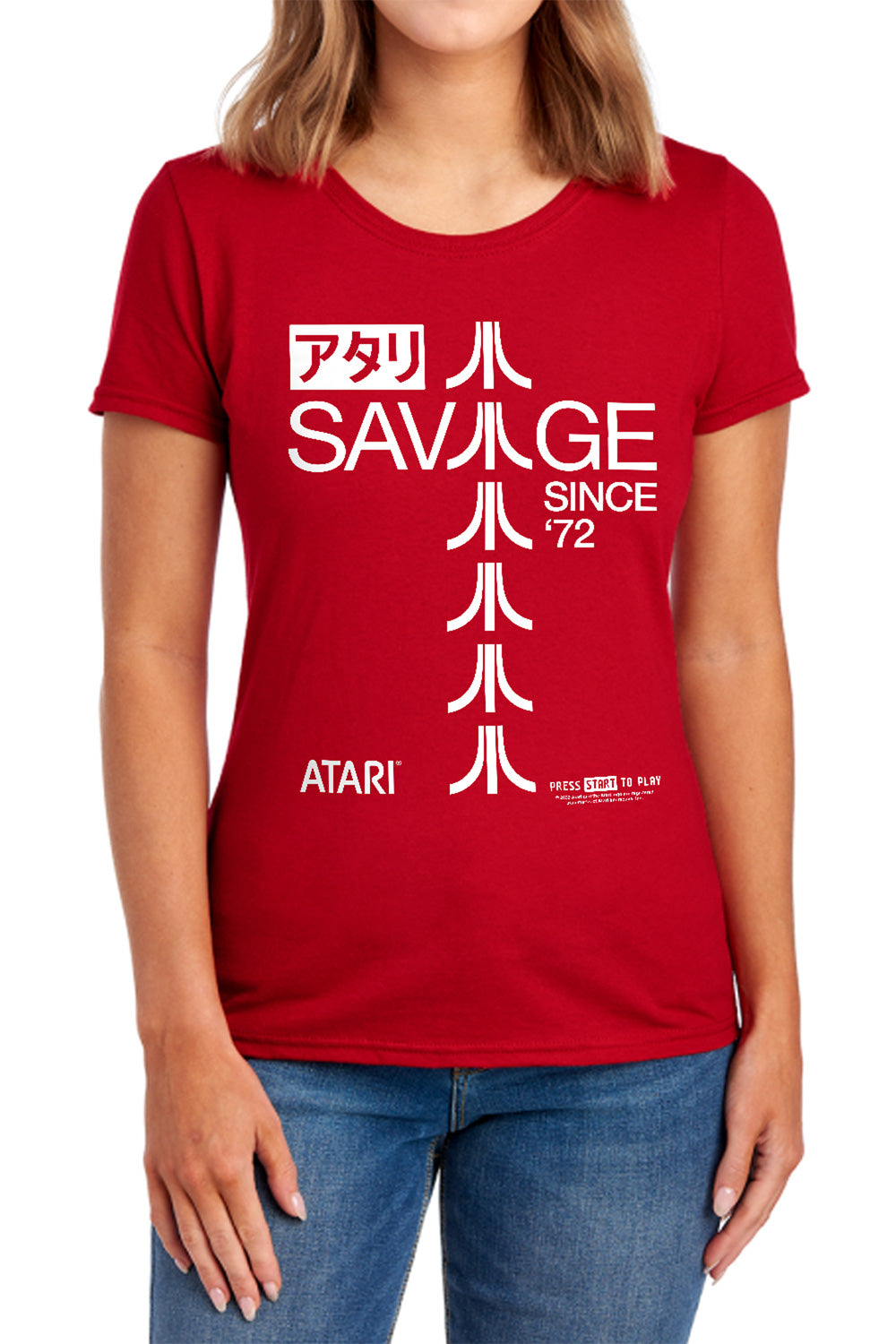 AN OFFCIALLY LICENSED ATARI SAVAGE 72 WOMEN'S REGULAR FIT T-SHIRT RED
