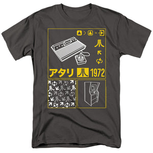AN OFFCIALLY LICENSED ATARI KANJI SQUARES MEN'S REGULAR FIT T-SHIRT CHARCOAL