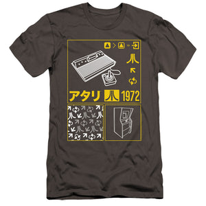 AN OFFCIALLY LICENSED ATARI KANJI SQUARES MEN'S PREMIUM SLIM FIT T-SHIRT CHARCOAL