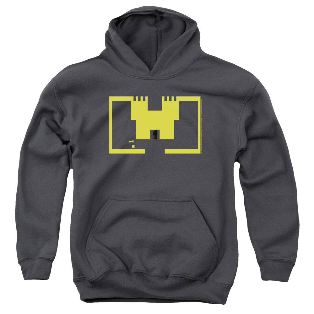 AN OFFCIALLY LICENSED ATARI ADVENTURE SCREEN ART YOUTH HOODIE CHARCOAL