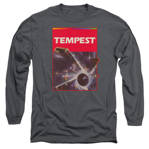 AN OFFCIALLY LICENSED ATARI TEMPEST BOX ART MEN'S LONG SLEEVE T-SHIRT CHARCOAL