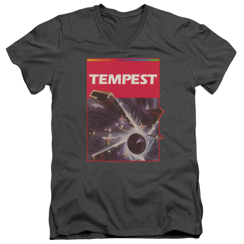 AN OFFCIALLY LICENSED ATARI TEMPEST BOX ART MEN'S V-NECK T-SHIRT CHARCOAL