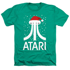 AN OFFCIALLY LICENSED ATARI PIXEL SANTA HAT MEN'S HEATHER T-SHIRT KELLY GREEN