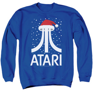 AN OFFCIALLY LICENSED ATARI CHRISTMAS PIXEL SANTA HAT LOGO ADULT UNISEX CREWNECK SWEATSHIRT ROYAL