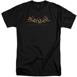 AN OFFCIALLY LICENSED BATMAN ARKHAM KNIGHT AK FLAME LOGO MEN'S TALL FIT T-SHIRT BLACK