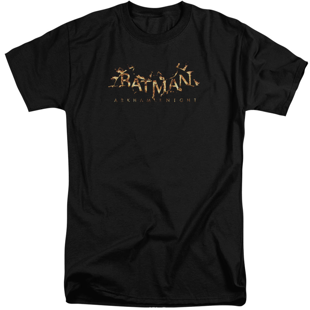 AN OFFCIALLY LICENSED BATMAN ARKHAM KNIGHT AK FLAME LOGO MEN'S TALL FIT T-SHIRT BLACK