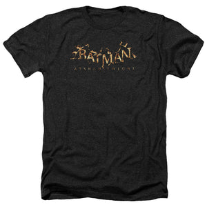 AN OFFCIALLY LICENSED BATMAN ARKHAM KNIGHT AK FLAME LOGO MEN'S HEATHER T-SHIRT CHARCOAL