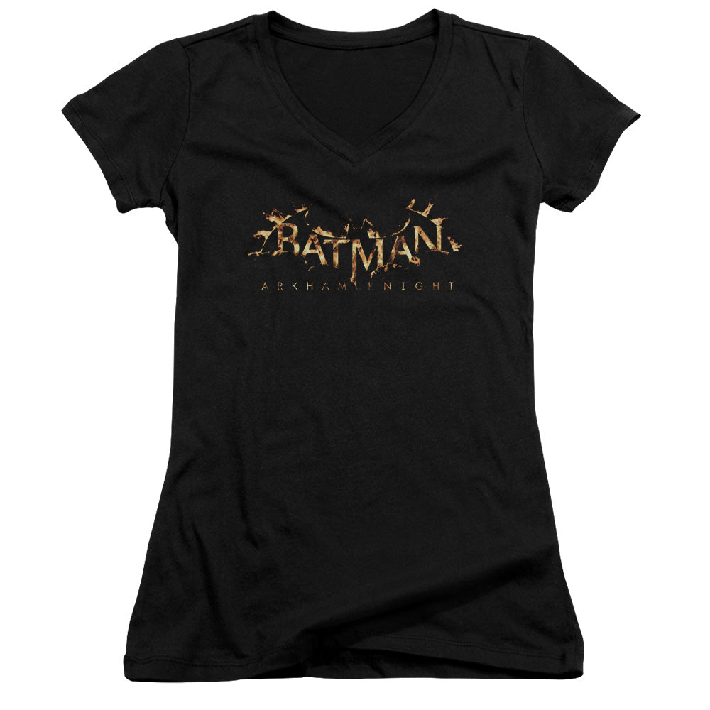 Batman Arkham Knight Ak Flame Logo Licensed Women's T-Shirt Juniors V-Neck SM