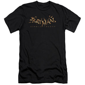 AN OFFCIALLY LICENSED BATMAN ARKHAM KNIGHT AK FLAME LOGO MEN'S PREMIUM SLIM FIT T-SHIRT BLACK