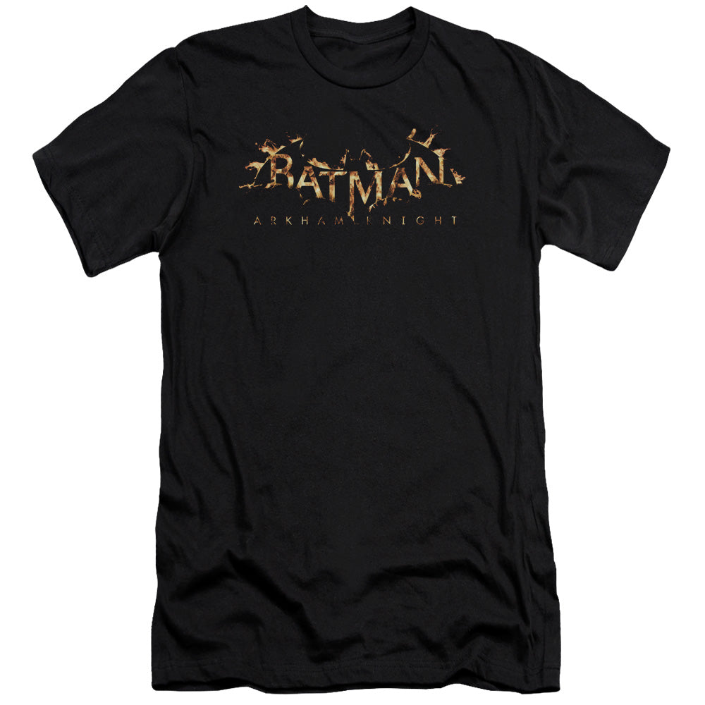 AN OFFCIALLY LICENSED BATMAN ARKHAM KNIGHT AK FLAME LOGO MEN'S PREMIUM SLIM FIT T-SHIRT BLACK
