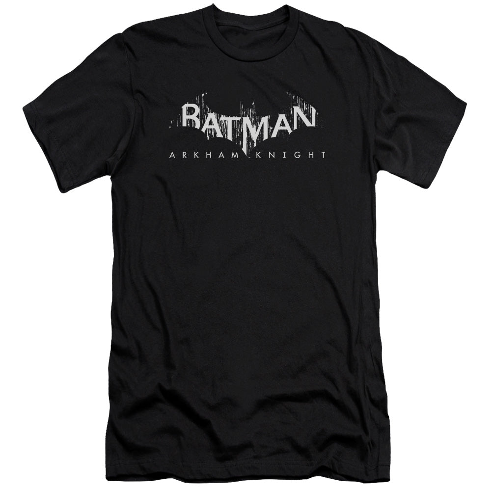 AN OFFCIALLY LICENSED BATMAN ARKHAM KNIGHT AK SPLINTER LOGO MEN'S PREMIUM SLIM FIT T-SHIRT BLACK
