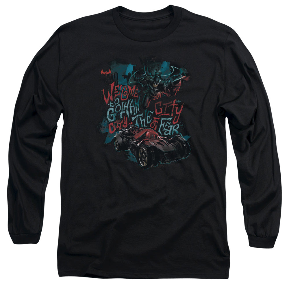 AN OFFCIALLY LICENSED BATMAN ARKHAM KNIGHT CITY OF FEAR MEN'S LONG SLEEVE T-SHIRT BLACK