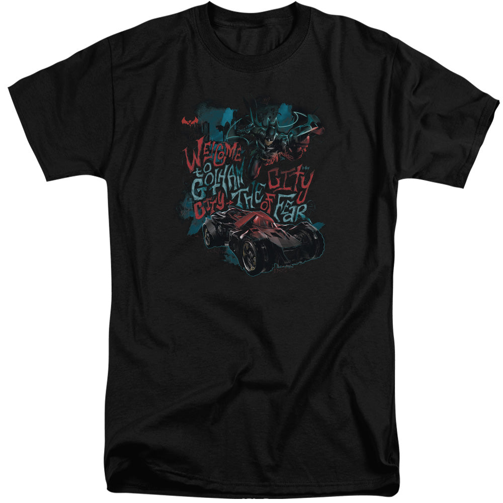 AN OFFCIALLY LICENSED BATMAN ARKHAM KNIGHT CITY OF FEAR MEN'S TALL FIT T-SHIRT BLACK