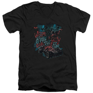 AN OFFCIALLY LICENSED BATMAN ARKHAM KNIGHT CITY OF FEAR MEN'S V-NECK T-SHIRT BLACK