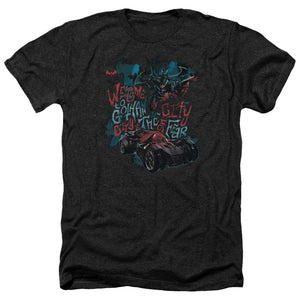AN OFFCIALLY LICENSED BATMAN ARKHAM KNIGHT CITY OF FEAR MEN'S HEATHER T-SHIRT CHARCOAL