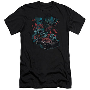 AN OFFCIALLY LICENSED BATMAN ARKHAM KNIGHT CITY OF FEAR MEN'S PREMIUM SLIM FIT T-SHIRT BLACK