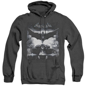 AN OFFCIALLY LICENSED BATMAN ARKHAM KNIGHT FORWARD FORCE ADULT UNISEX HEATHER PULLOVER HOODIE BLACK
