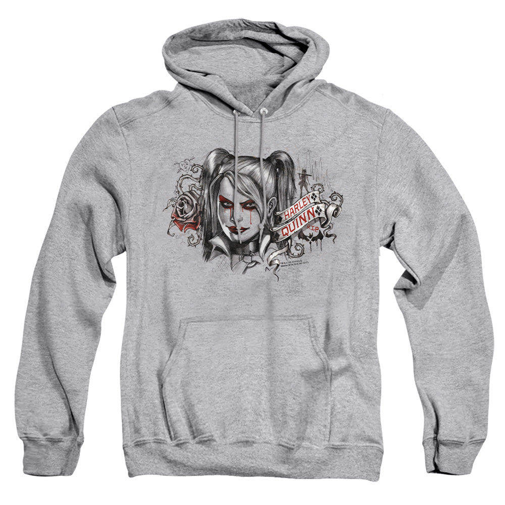 AN OFFCIALLY LICENSED BATMAN ARKHAM KNIGHT HQ SKETCH ADULT UNISEX PULLOVER HOODIE ATHLETIC HEATHER