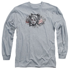 AN OFFCIALLY LICENSED BATMAN ARKHAM KNIGHT HQ SKETCH MEN'S LONG SLEEVE T-SHIRT ATHLETIC HEATHER