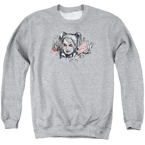 AN OFFCIALLY LICENSED BATMAN ARKHAM KNIGHT HQ SKETCH ADULT UNISEX CREWNECK SWEATSHIRT ATHLETIC HEATHER