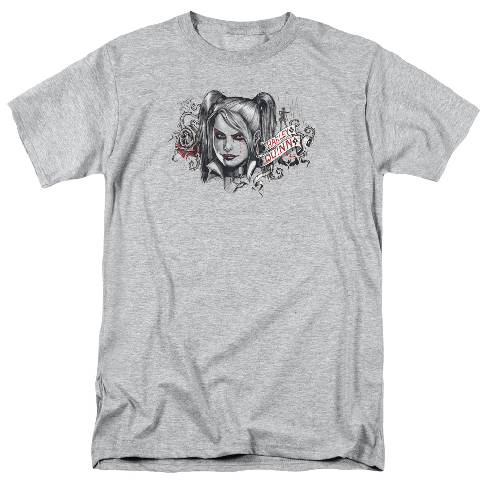 AN OFFCIALLY LICENSED BATMAN ARKHAM KNIGHT HQ SKETCH MEN'S REGULAR FIT T-SHIRT ATHLETIC HEATHER