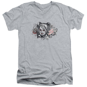 AN OFFCIALLY LICENSED BATMAN ARKHAM KNIGHT HQ SKETCH MEN'S V-NECK T-SHIRT ATHLETIC HEATHER
