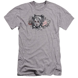 AN OFFCIALLY LICENSED BATMAN ARKHAM KNIGHT HQ SKETCH MEN'S PREMIUM SLIM FIT T-SHIRT ATHLETIC HEATHER
