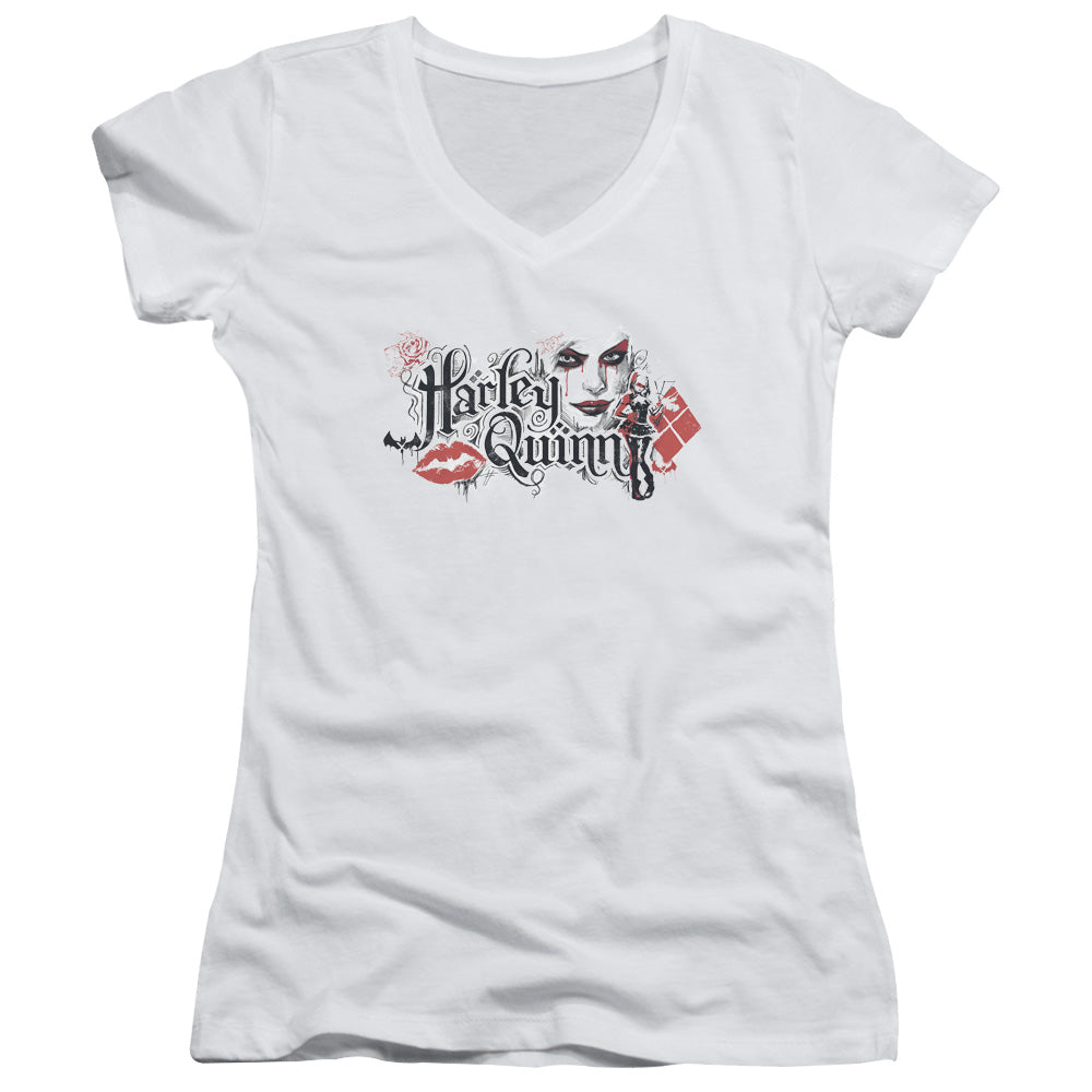 Batman Arkham Knight Lips Licensed Women's T-Shirt Juniors V-Neck SM