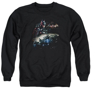 AN OFFCIALLY LICENSED BATMAN ARKHAM KNIGHT KNIGHT RIDER ADULT UNISEX CREWNECK SWEATSHIRT BLACK