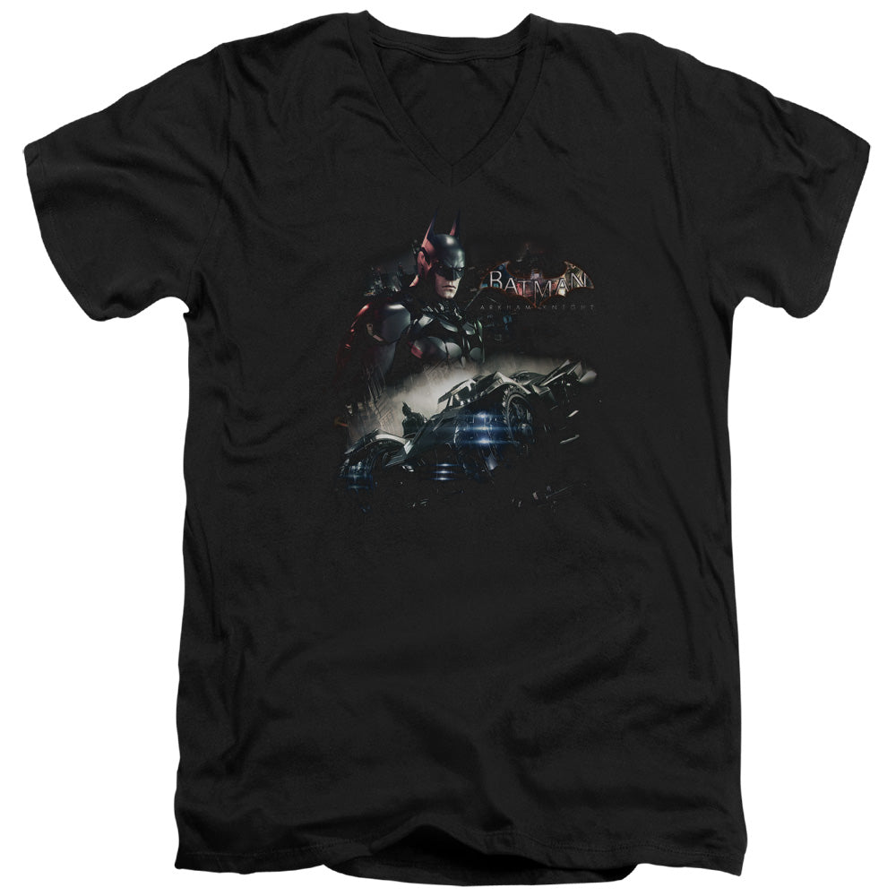 AN OFFCIALLY LICENSED BATMAN ARKHAM KNIGHT KNIGHT RIDER MEN'S V-NECK T-SHIRT BLACK