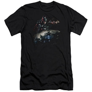 AN OFFCIALLY LICENSED BATMAN ARKHAM KNIGHT KNIGHT RIDER MEN'S PREMIUM SLIM FIT T-SHIRT BLACK