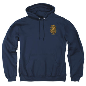 AN OFFCIALLY LICENSED BATMAN ARKHAM KNIGHT GOTHAM BADGE ADULT UNISEX PULLOVER HOODIE NAVY