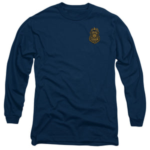 AN OFFCIALLY LICENSED BATMAN ARKHAM KNIGHT GOTHAM BADGE MEN'S LONG SLEEVE T-SHIRT NAVY
