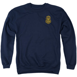 AN OFFCIALLY LICENSED BATMAN ARKHAM KNIGHT GOTHAM BADGE ADULT UNISEX CREWNECK SWEATSHIRT NAVY
