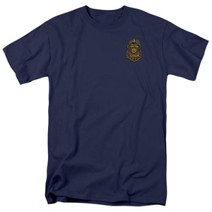 AN OFFCIALLY LICENSED BATMAN ARKHAM KNIGHT GOTHAM BADGE MEN'S REGULAR FIT T-SHIRT NAVY