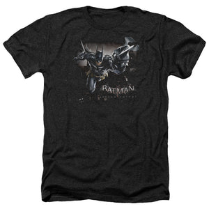 AN OFFCIALLY LICENSED BATMAN ARKHAM KNIGHT GRAPPLE MEN'S HEATHER T-SHIRT CHARCOAL