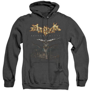 AN OFFCIALLY LICENSED BATMAN ARKHAM KNIGHT CITY WATCH ADULT UNISEX HEATHER PULLOVER HOODIE BLACK