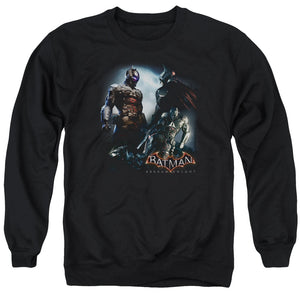 AN OFFCIALLY LICENSED BATMAN ARKHAM KNIGHT FACE OFF ADULT UNISEX CREWNECK SWEATSHIRT BLACK