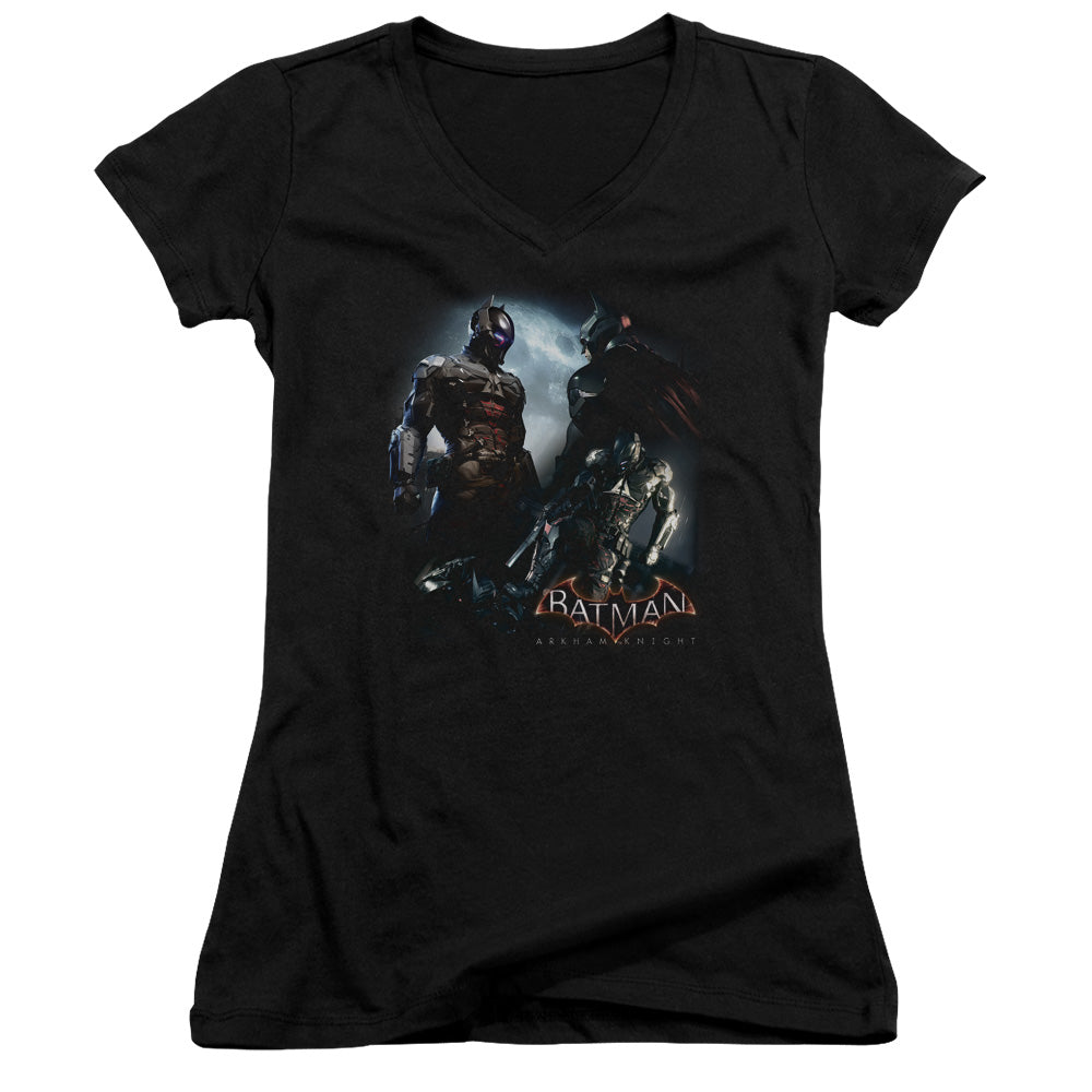 Batman Arkham Knight Face Off Licensed Women's T-Shirt Juniors V-Neck SM