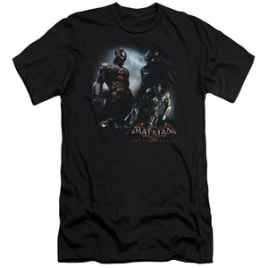 AN OFFCIALLY LICENSED BATMAN ARKHAM KNIGHT FACE OFF MEN'S PREMIUM SLIM FIT T-SHIRT BLACK