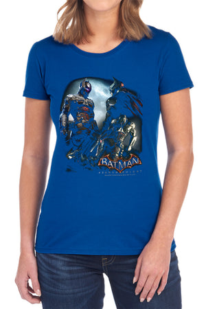 AN OFFCIALLY LICENSED BATMAN ARKHAM KNIGHT FACE OFF WOMEN'S REGULAR FIT T-SHIRT BLACK