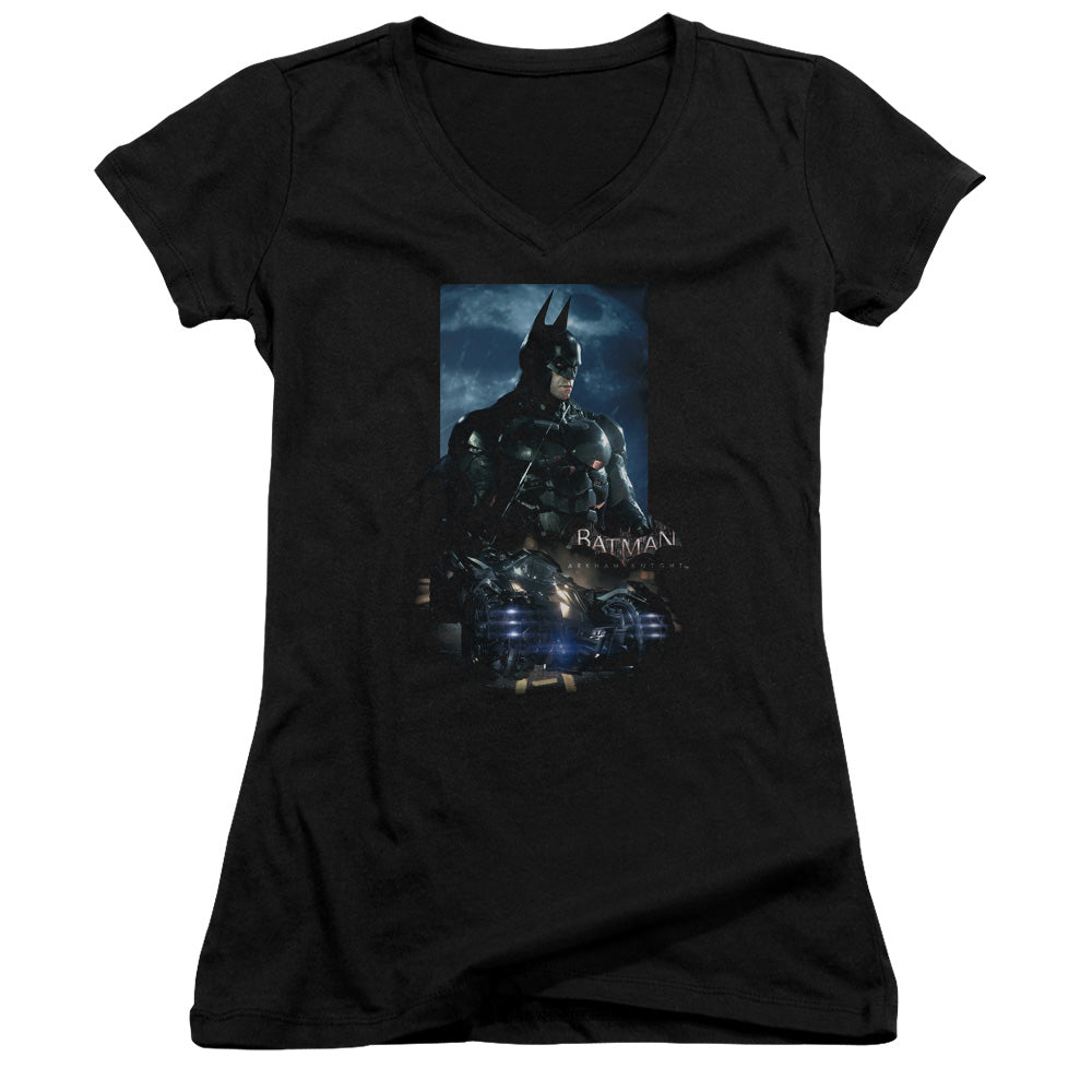 Batman Arkham Knight Batmobile Licensed Women's T-Shirt Juniors V-Neck SM