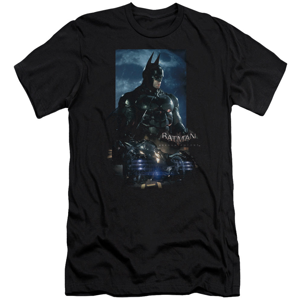 AN OFFCIALLY LICENSED BATMAN ARKHAM KNIGHT BATMOBILE MEN'S PREMIUM SLIM FIT T-SHIRT BLACK