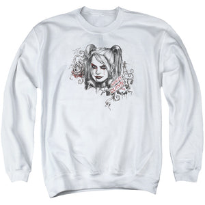 AN OFFCIALLY LICENSED BATMAN ARKHAM KNIGHT SKETCHY GIRL ADULT UNISEX CREWNECK SWEATSHIRT WHITE