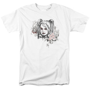 AN OFFCIALLY LICENSED BATMAN ARKHAM KNIGHT SKETCHY GIRL MEN'S REGULAR FIT T-SHIRT WHITE