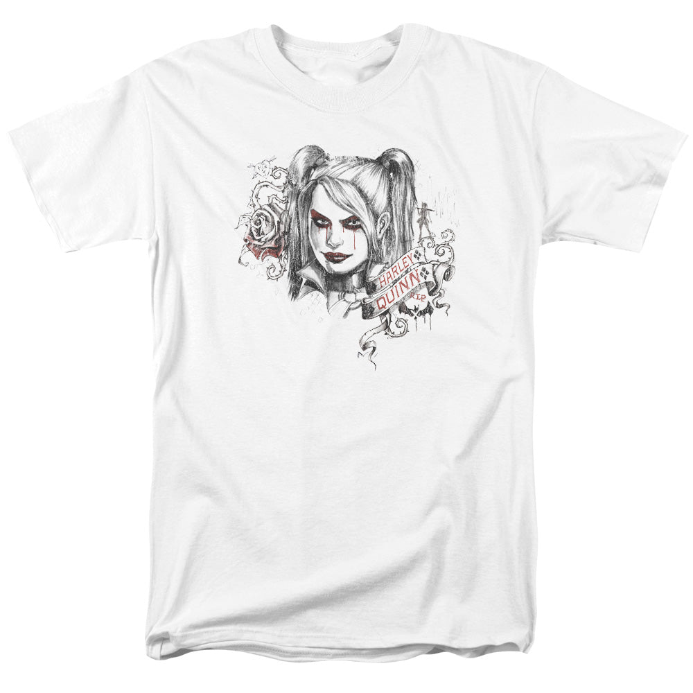 AN OFFCIALLY LICENSED BATMAN ARKHAM KNIGHT SKETCHY GIRL MEN'S REGULAR FIT T-SHIRT WHITE