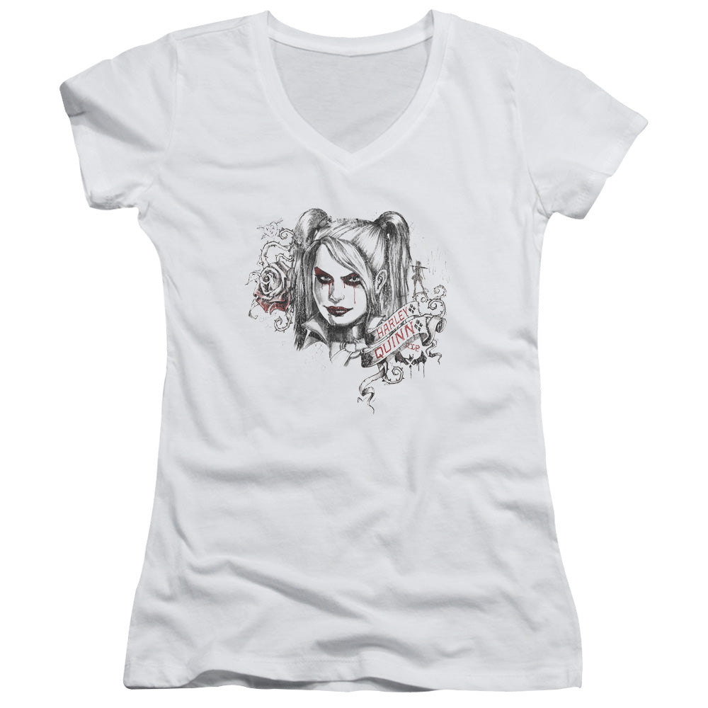 Batman Arkham Knight Sketchy Girl Licensed Women's T-Shirt Juniors V-Neck SM