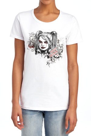 AN OFFCIALLY LICENSED BATMAN ARKHAM KNIGHT SKETCHY GIRL WOMEN'S REGULAR FIT T-SHIRT WHITE